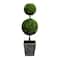 3ft. LED UV Resistant Double Ball Boxwood Topiary in Decorative Planter